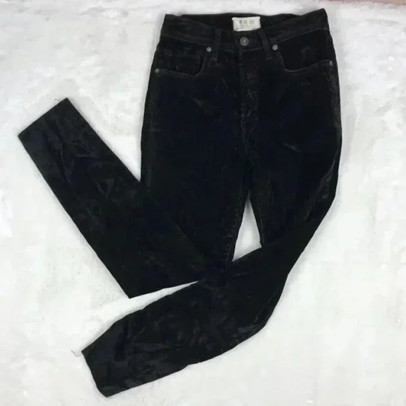 FREE PEOPLE Black Velvet Skinny Jeans Size 26 - Picture 3 of 12